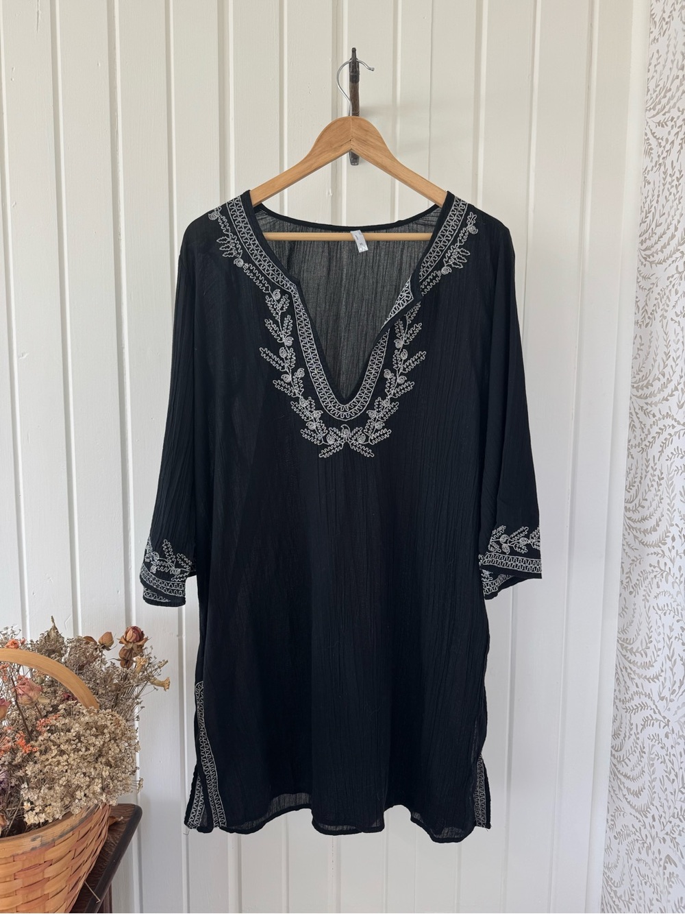 Black Cotton Gauze Embroidered Boho Tunic Old Navy